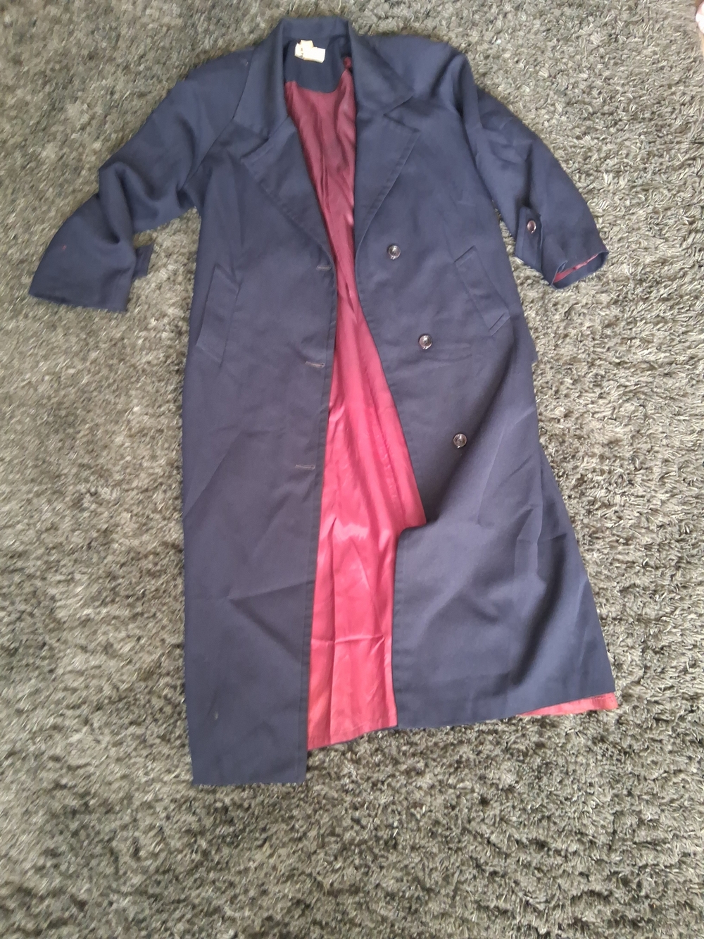 Navy Trench Coat with Burgundy Lining - Women's Double-Breasted Trench